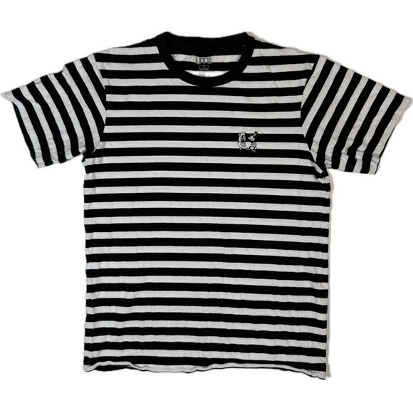 DISNEY UNIQLO Collab Mickey Mouse Black and White Striped Tee Sz Small - Picture 1 of 7